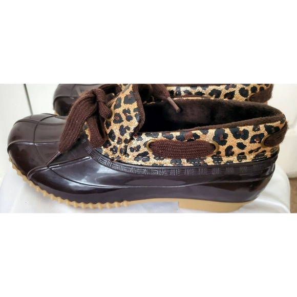 Sugar Women's Brown Animal Print Slip-On Duck Rain Shoes Boots Size 8 EUC - Picture 7 of 7